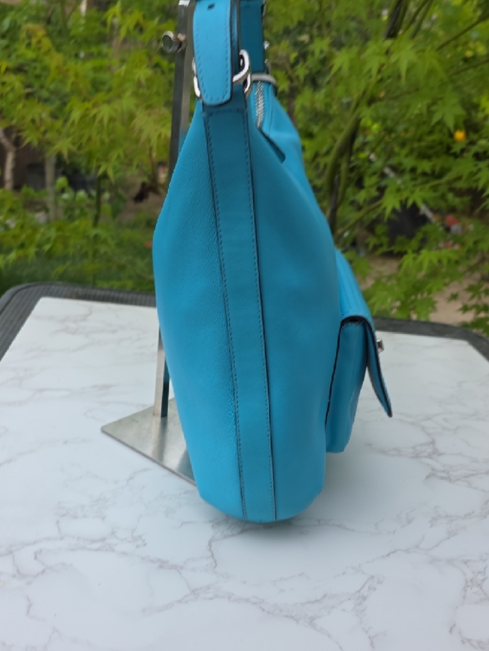 Coach Turquoise Shoulder Bag with Pearl & Chain Details - Picture 7 of 16